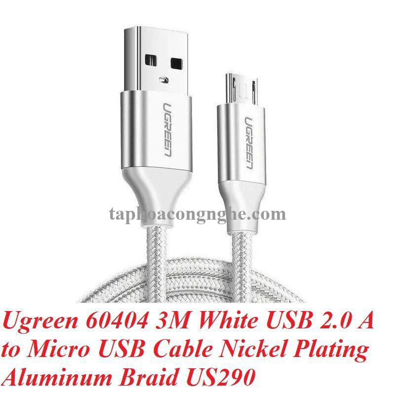 Ugreen 60404 3M QC3.0 màu trắng đầu bọc nhôm chống nhiễu cáp Micro sang USB 2.0 sạc và truyền dữ liệu từ máy tính ra điện thoại US290 30060404